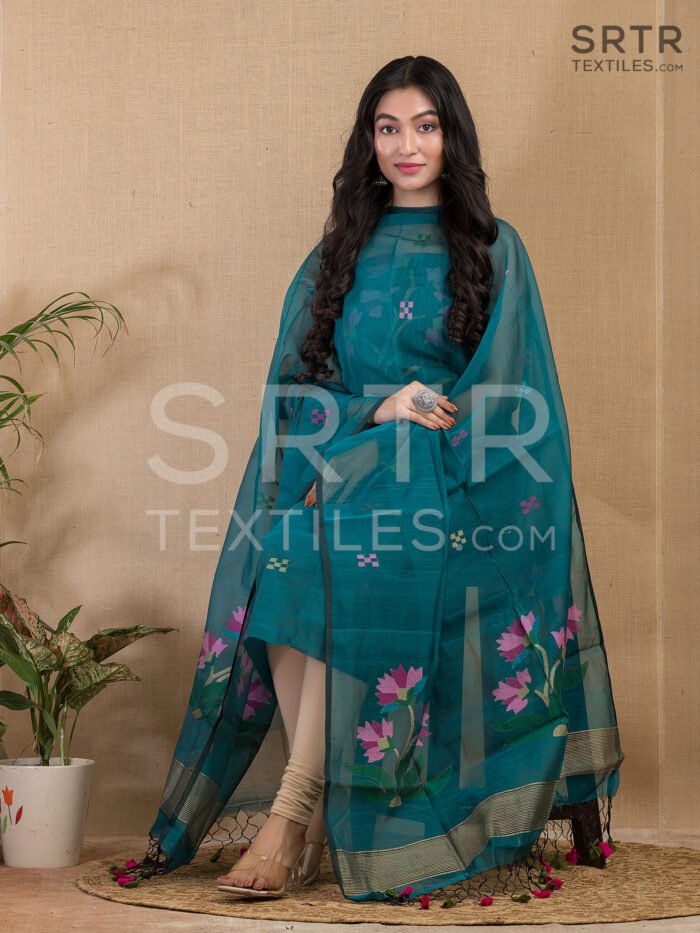 Muslin Unstitched Jamdani Suit – Elegant 2-Piece Set