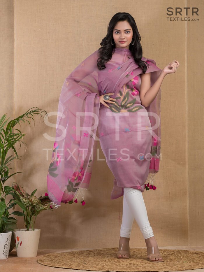 Muslin Unstitched Jamdani Suit – Elegant 2-Piece Set