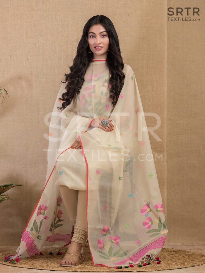 Alternative view of Muslin Unstitched Jamdani Suit – Elegant 2-Piece Set