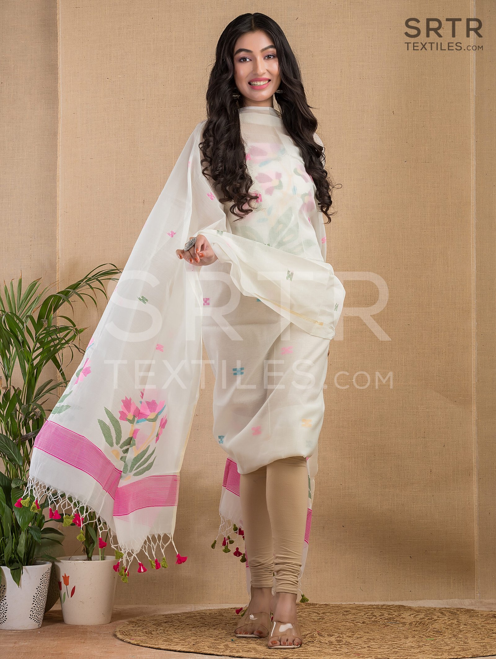 Muslin Unstitched Jamdani Suit – Elegant 2-Piece Set