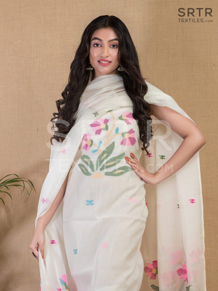 Muslin Unstitched Jamdani Suit – Elegant 2-Piece Set