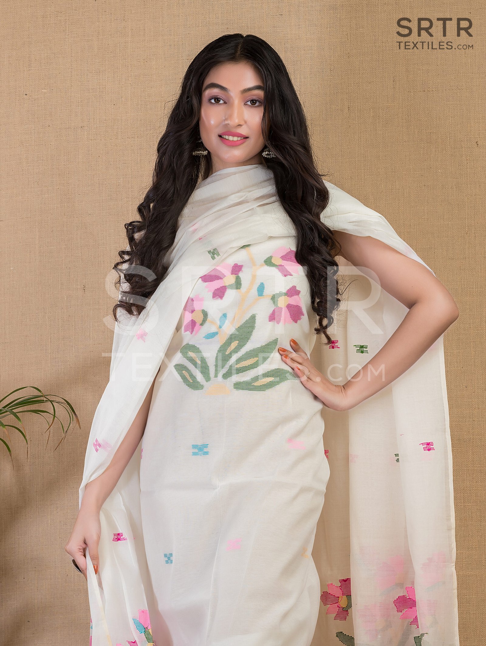 Muslin Unstitched Jamdani Suit – Elegant 2-Piece Set