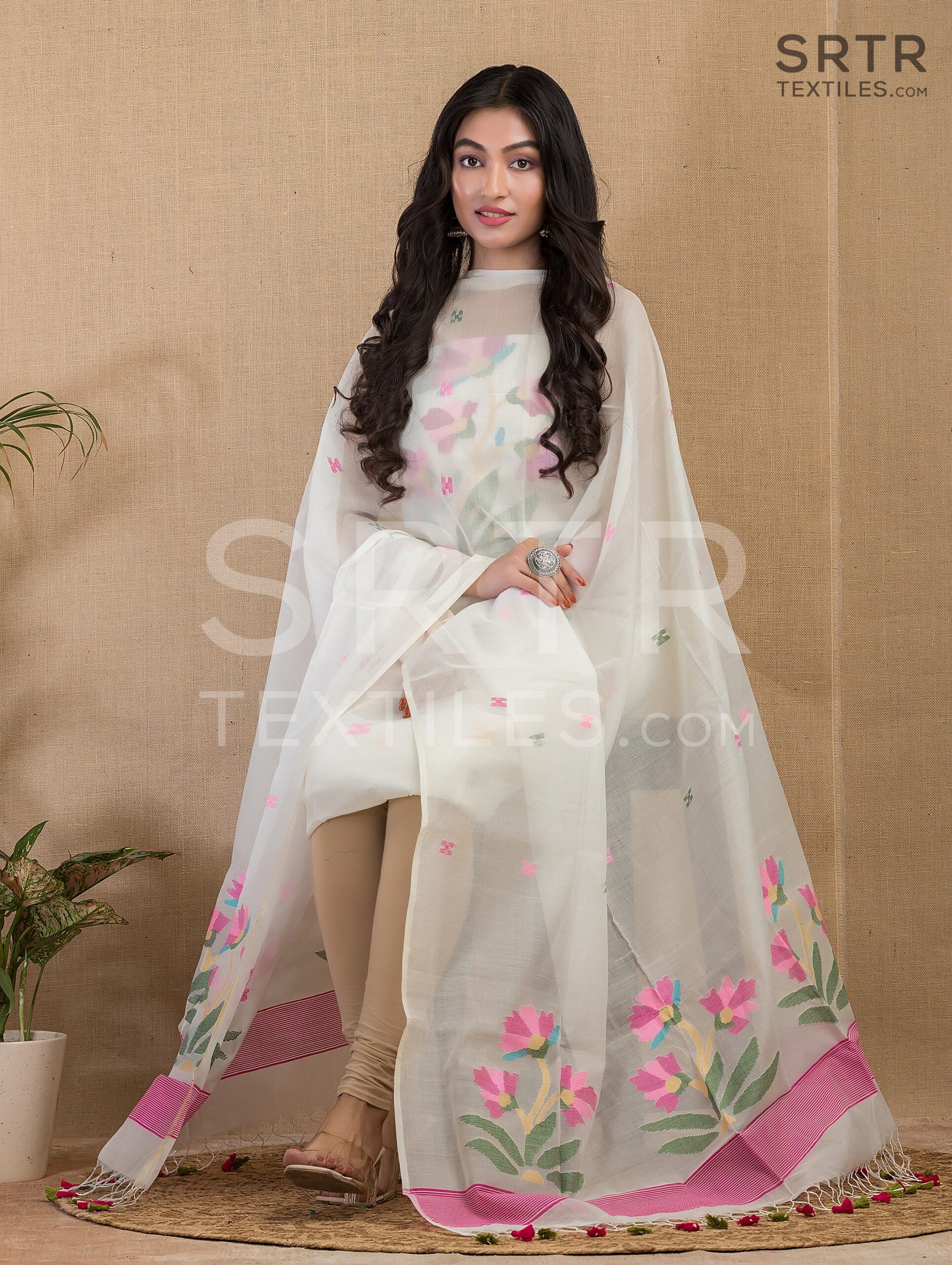 Muslin Unstitched Jamdani Suit – Elegant 2-Piece Set