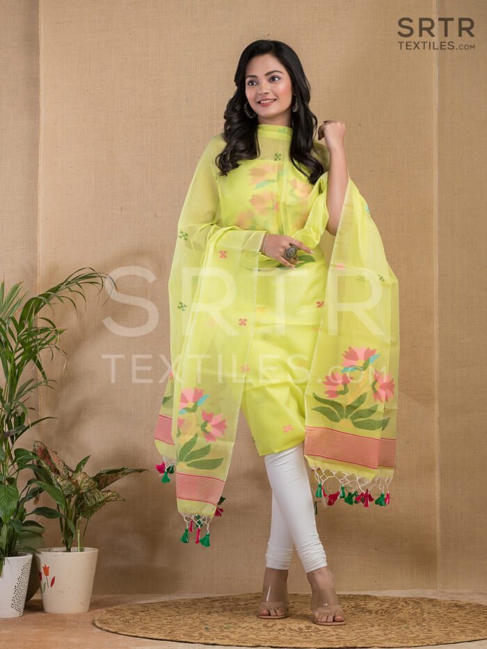 Muslin Unstitched Jamdani Suit – Elegant 2-Piece Set