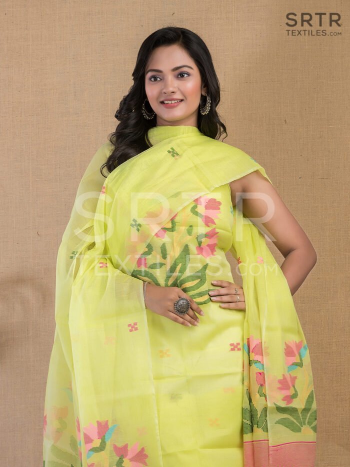 Muslin Unstitched Jamdani Suit – Elegant 2-Piece Set