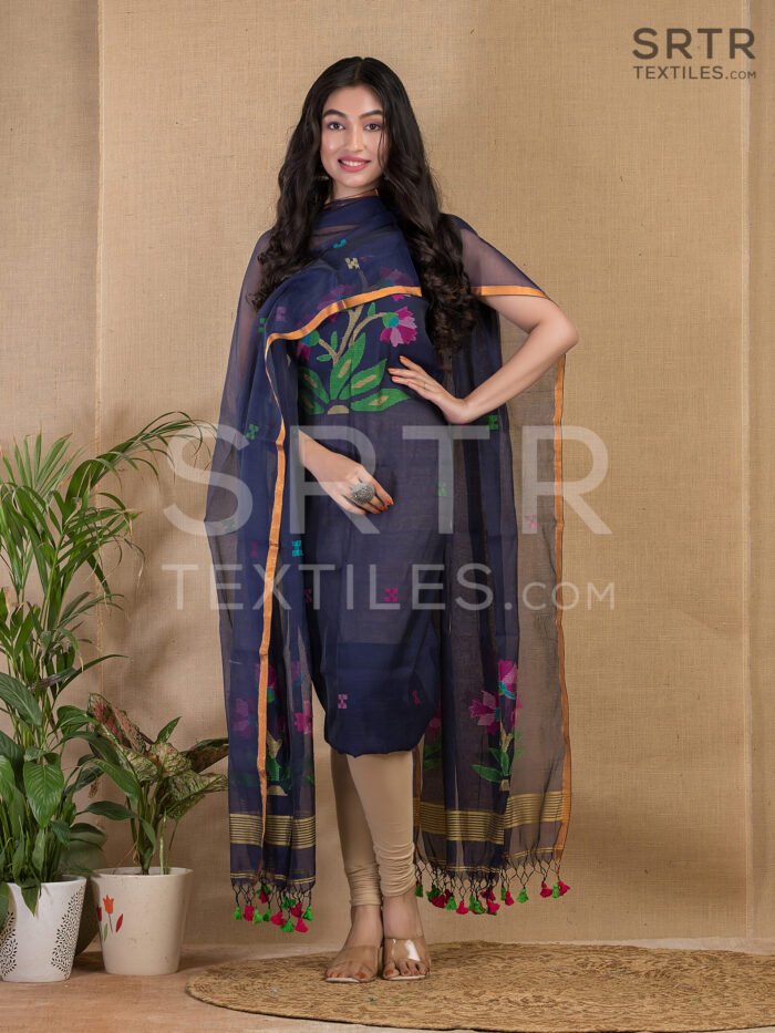 Muslin Unstitched Jamdani Suit – Elegant 2-Piece Set