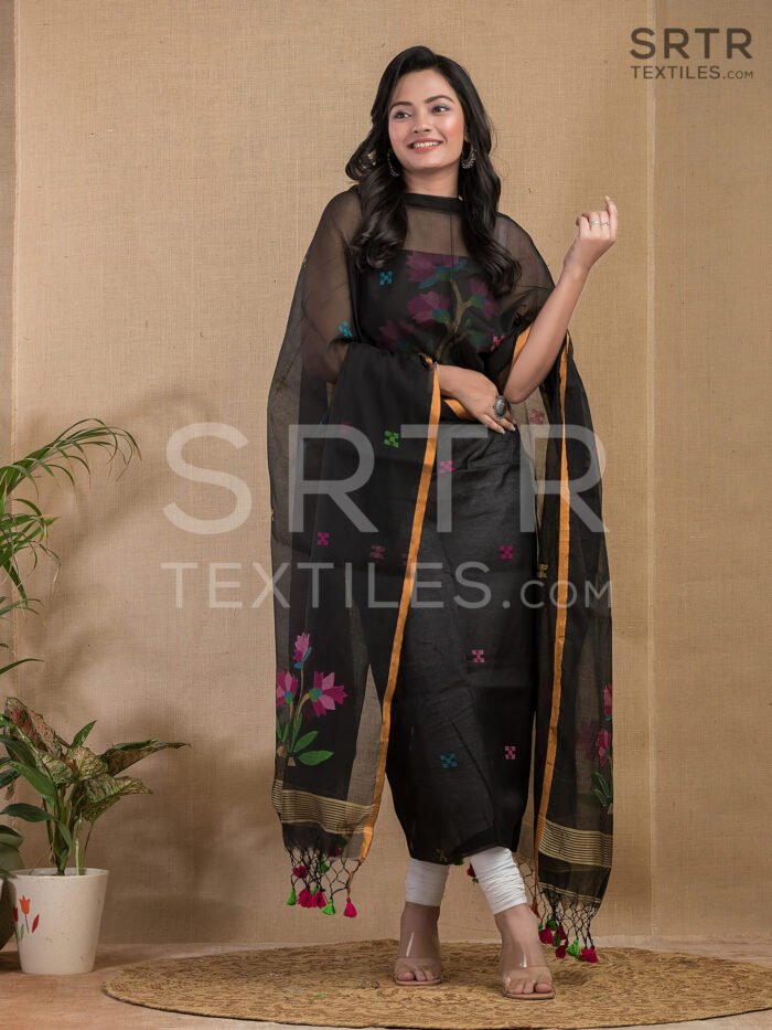 Alternative view of Pure Linen Unstitched Jamdani Suit – Elegant 2-Piece Set