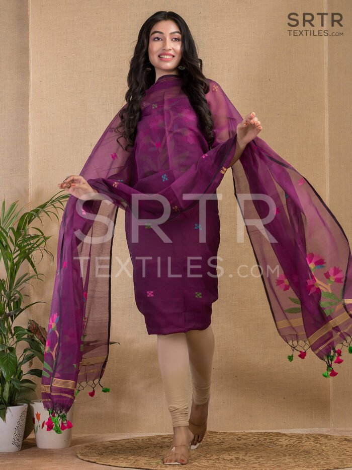 Muslin Unstitched Jamdani Suit – Elegant 2-Piece Set