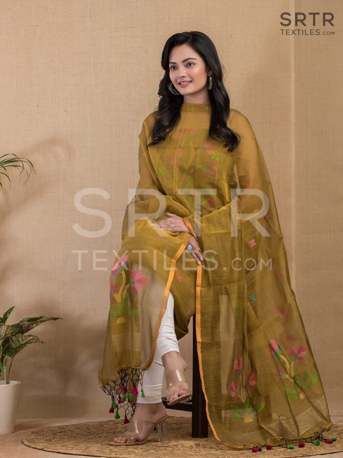 Alternative view of Muslin Unstitched Jamdani Suit – Elegant 2-Piece Set