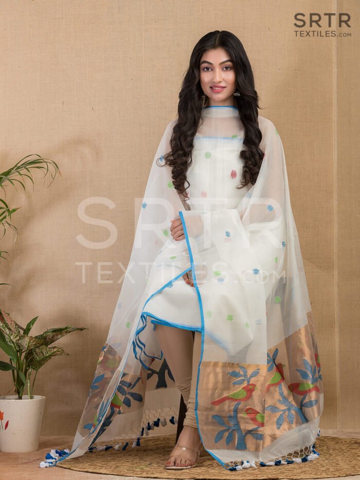 Muslin Unstitched Jamdani Suit – Elegant 2-Piece Set