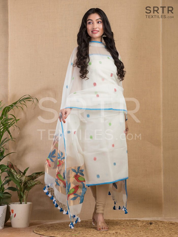 Alternative view of Muslin Unstitched Jamdani Suit – Elegant 2-Piece Set