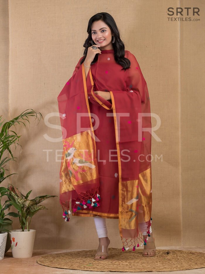 Muslin Unstitched Jamdani Suit – Elegant 2-Piece Set