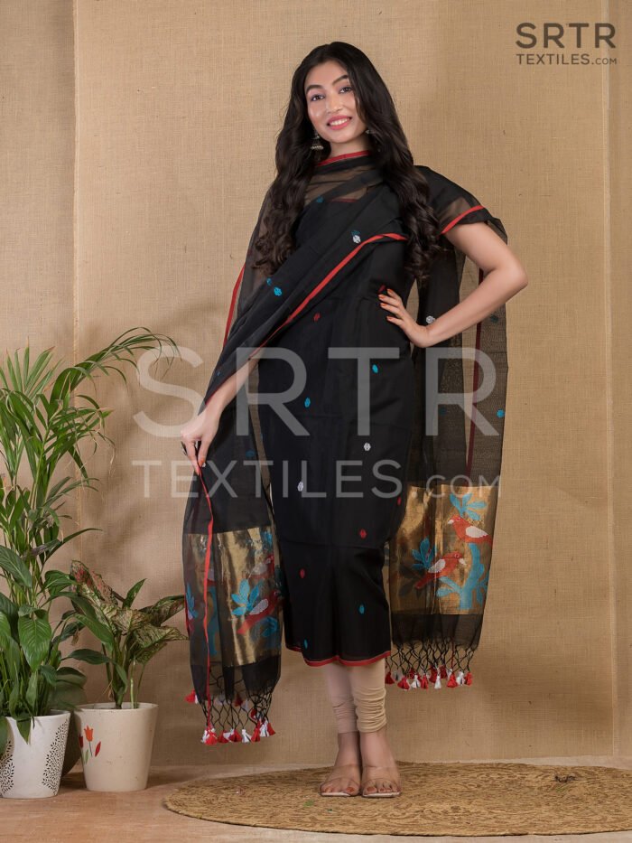 Alternative view of Muslin Unstitched Jamdani Suit – Elegant 2-Piece Set