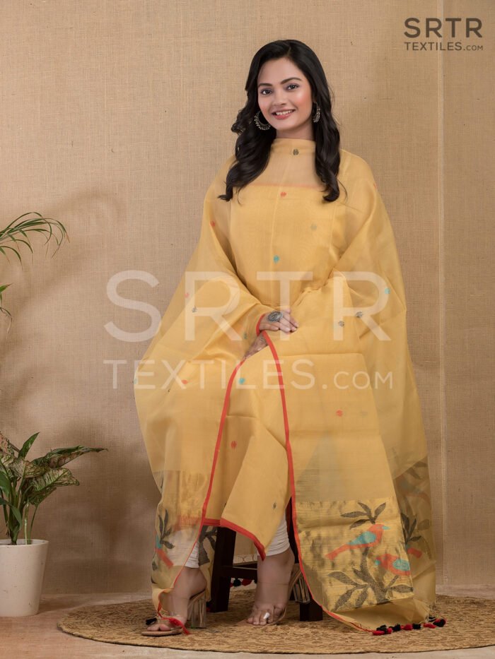 Muslin Unstitched Jamdani Suit – Elegant 2-Piece Set