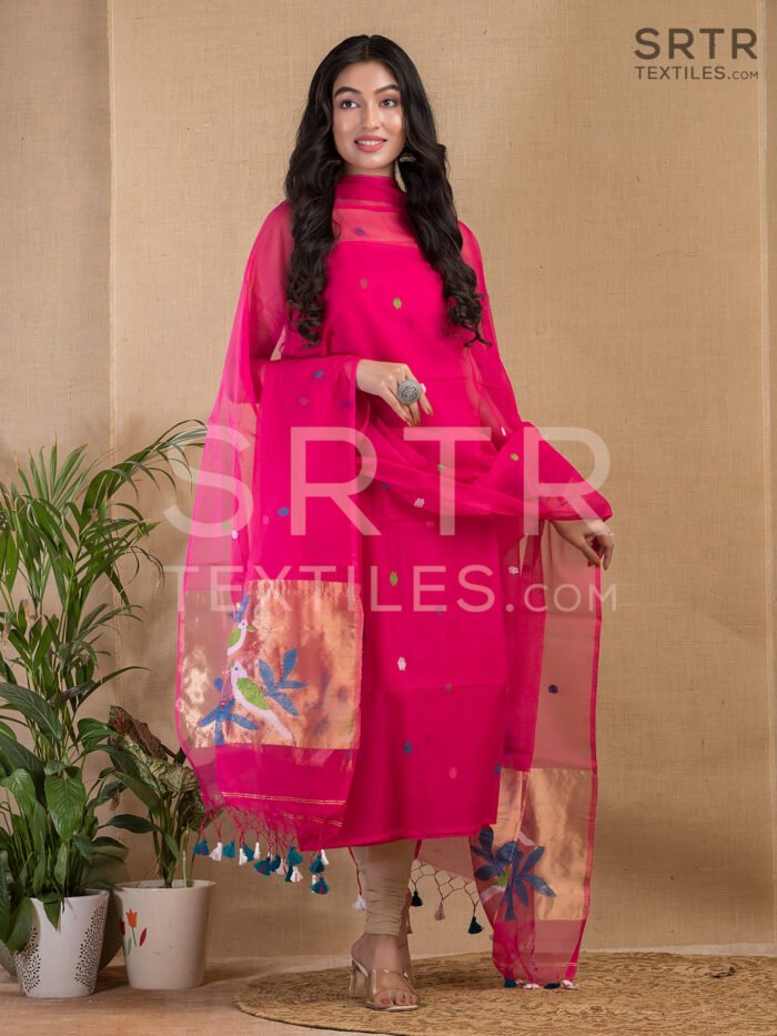 Muslin Unstitched Jamdani Suit – Elegant 2-Piece Set