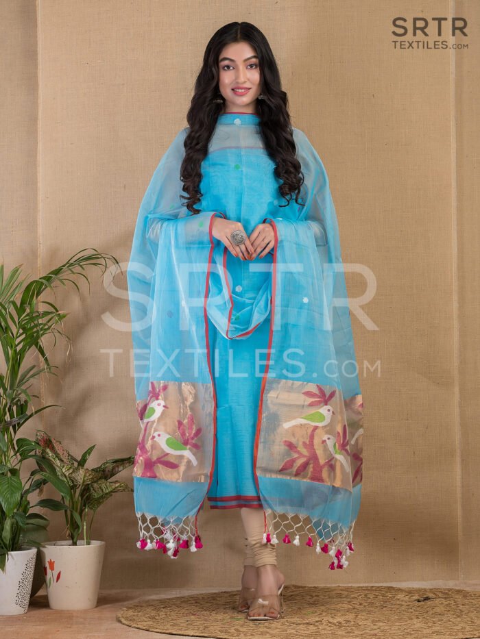 Alternative view of Muslin Unstitched Jamdani Suit – Elegant 2-Piece Set