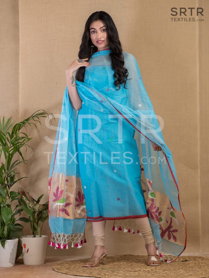 Muslin Unstitched Jamdani Suit – Elegant 2-Piece Set