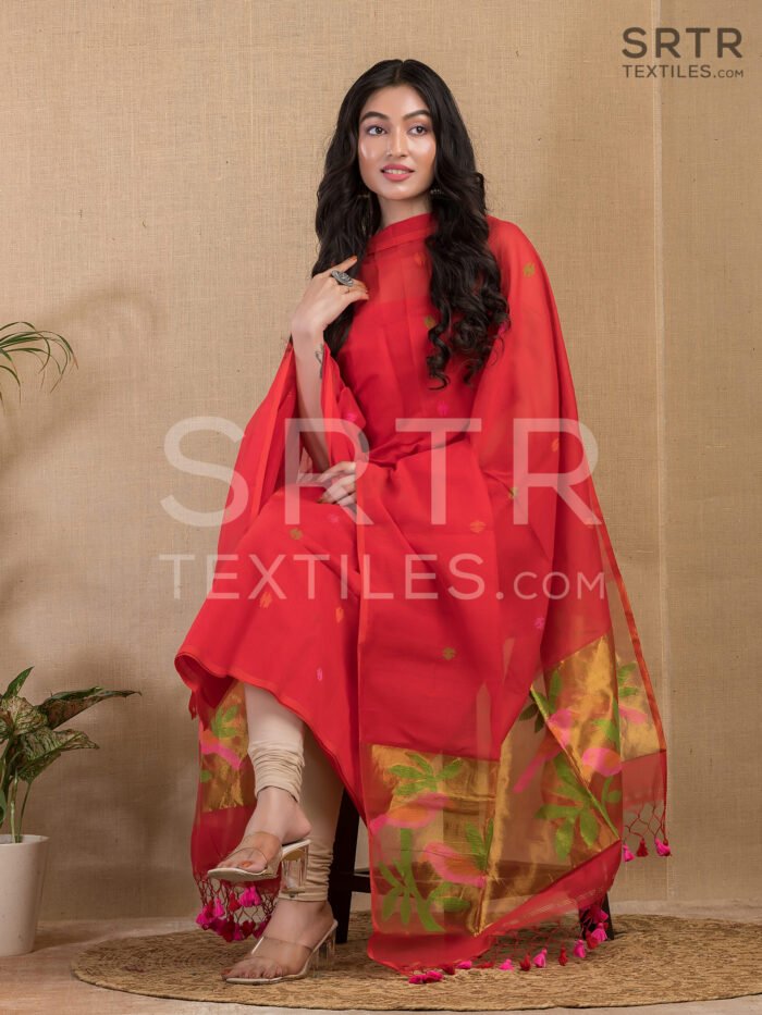 Muslin Unstitched Jamdani Suit – Elegant 2-Piece Set