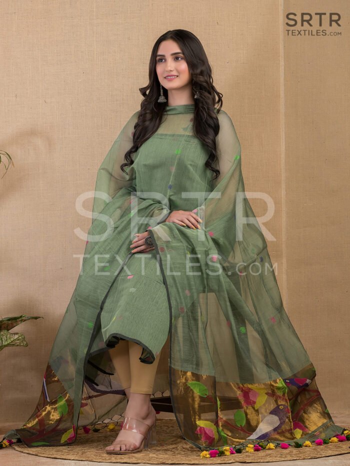 Muslin Unstitched Jamdani Suit – Elegant 2-Piece Set