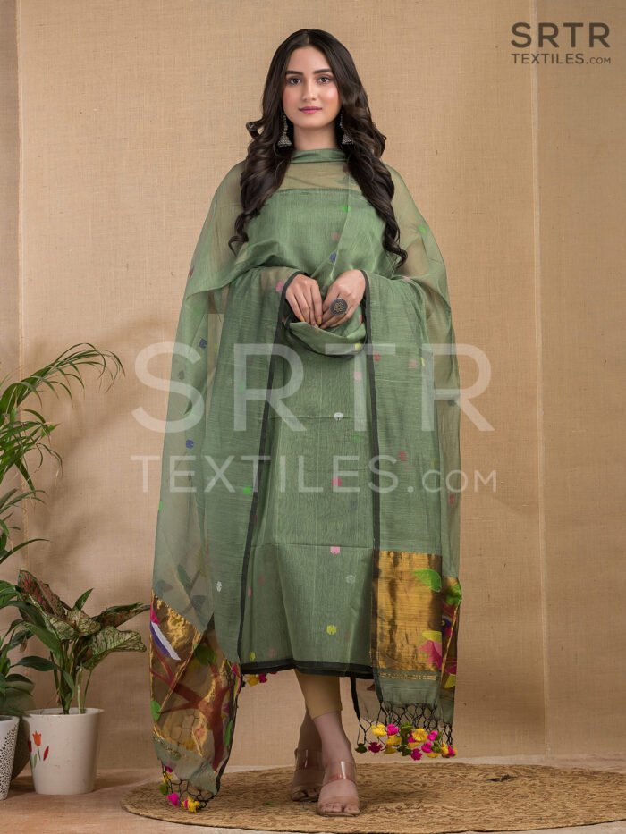 Alternative view of Muslin Unstitched Jamdani Suit – Elegant 2-Piece Set