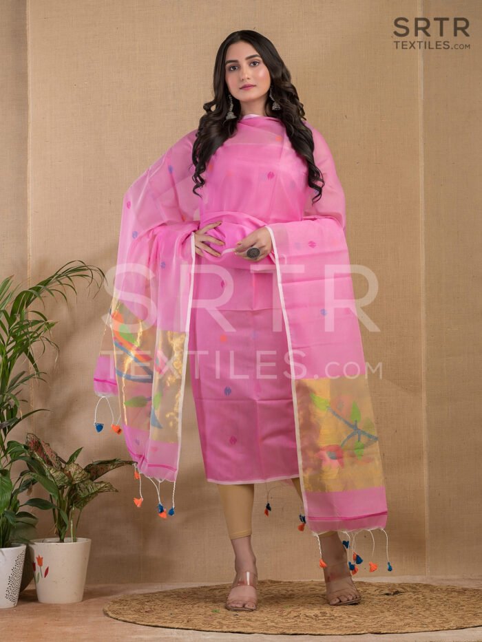 Alternative view of Muslin Unstitched Jamdani Suit – Elegant 2-Piece Set