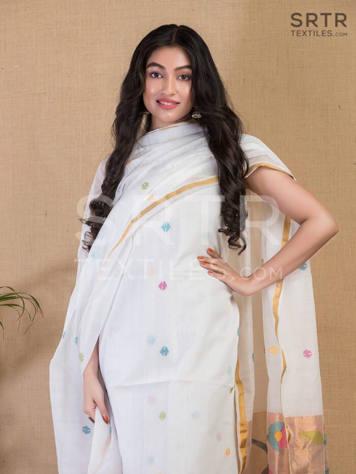 Alternative view of Muslin Unstitched Jamdani Suit – Elegant 2-Piece Set