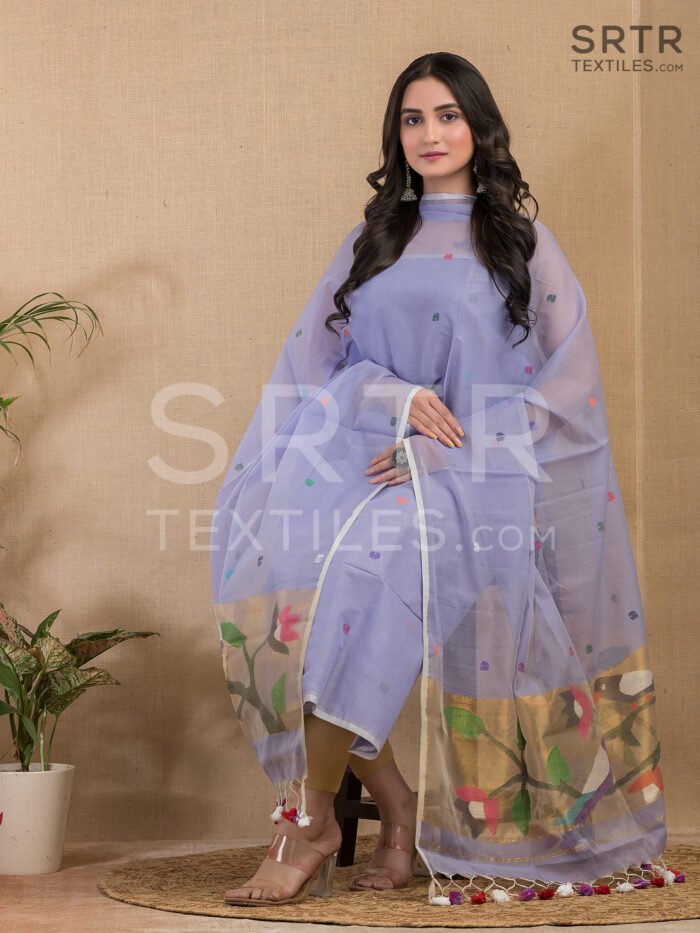 Muslin Unstitched Jamdani Suit – Elegant 2-Piece Set