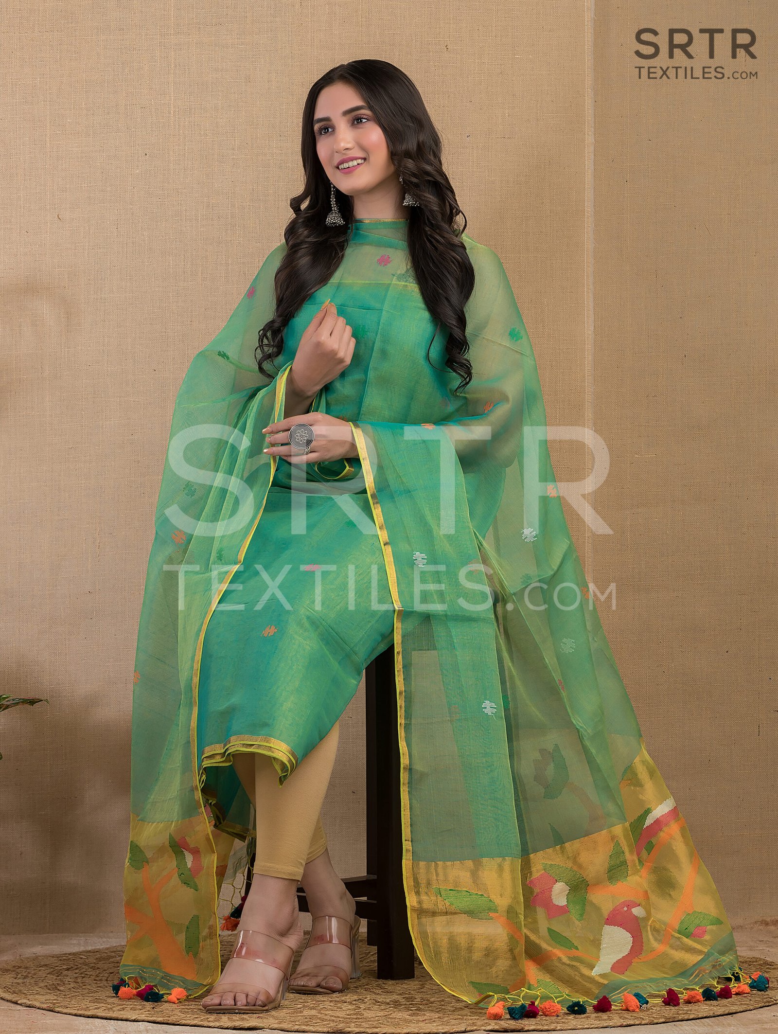 Muslin Unstitched Jamdani Suit – Elegant 2-Piece Set