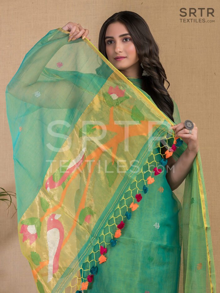 Muslin Unstitched Jamdani Suit – Elegant 2-Piece Set