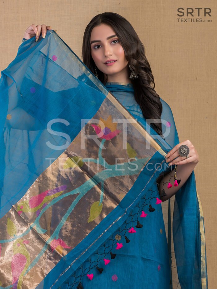 Muslin Unstitched Jamdani Suit – Elegant 2-Piece Set