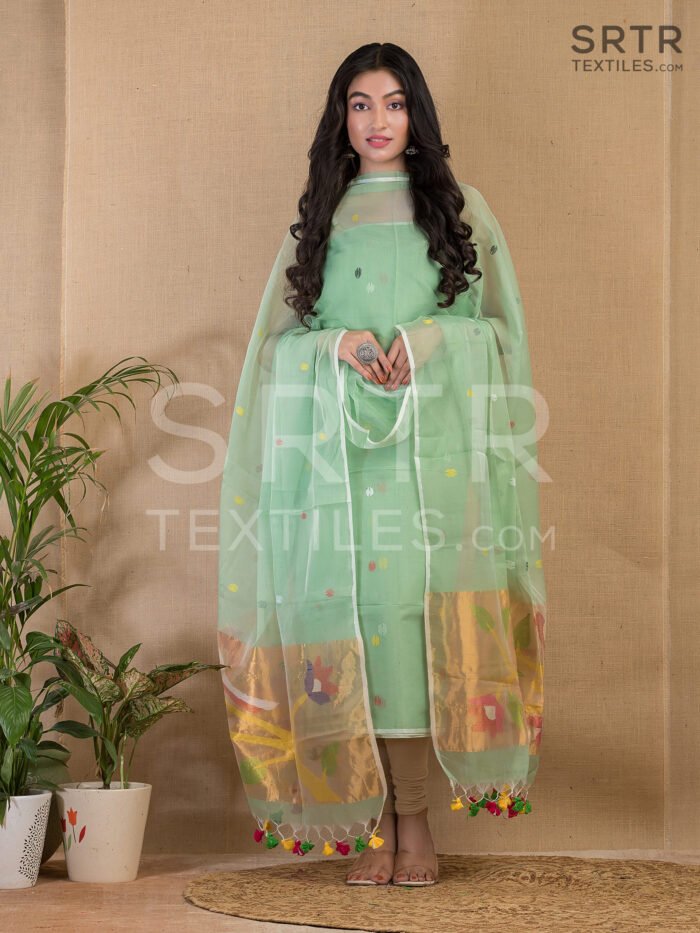 Muslin Unstitched Jamdani Suit – Elegant 2-Piece Set