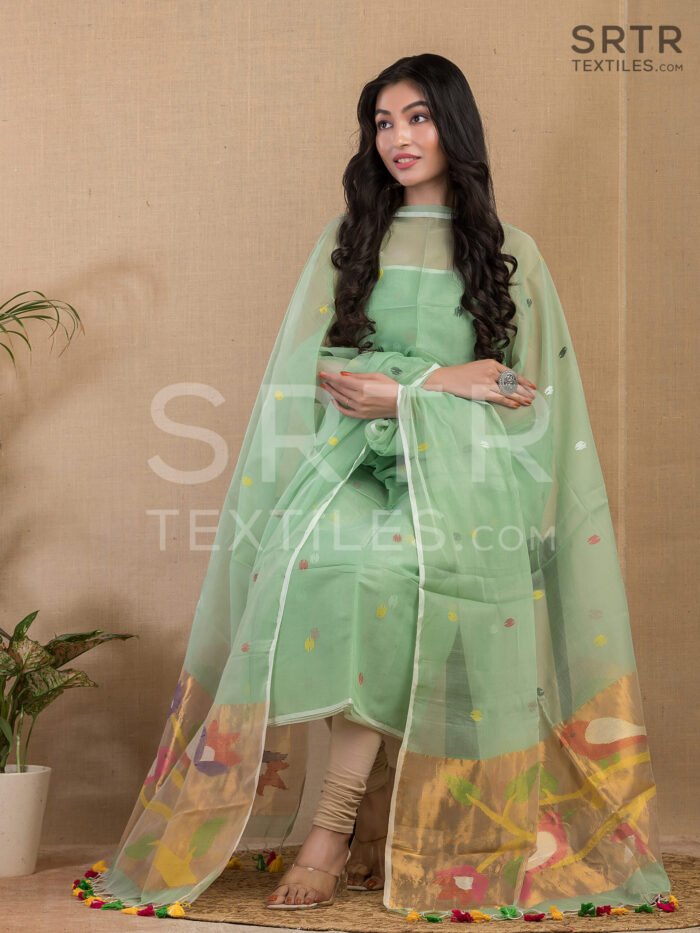 Muslin Unstitched Jamdani Suit – Elegant 2-Piece Set