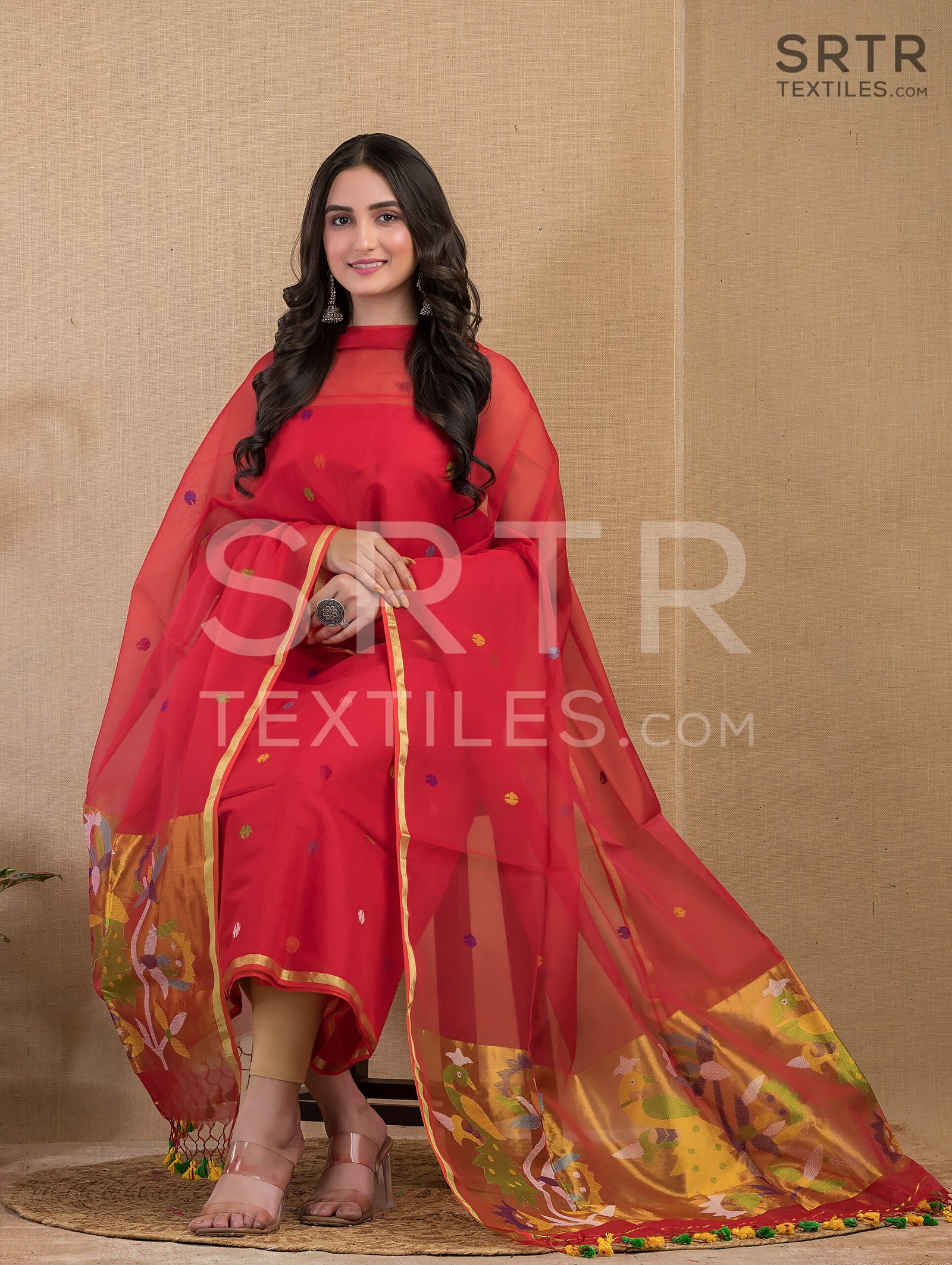 Muslin Unstitched Jamdani Suit – Elegant 2-Piece Set