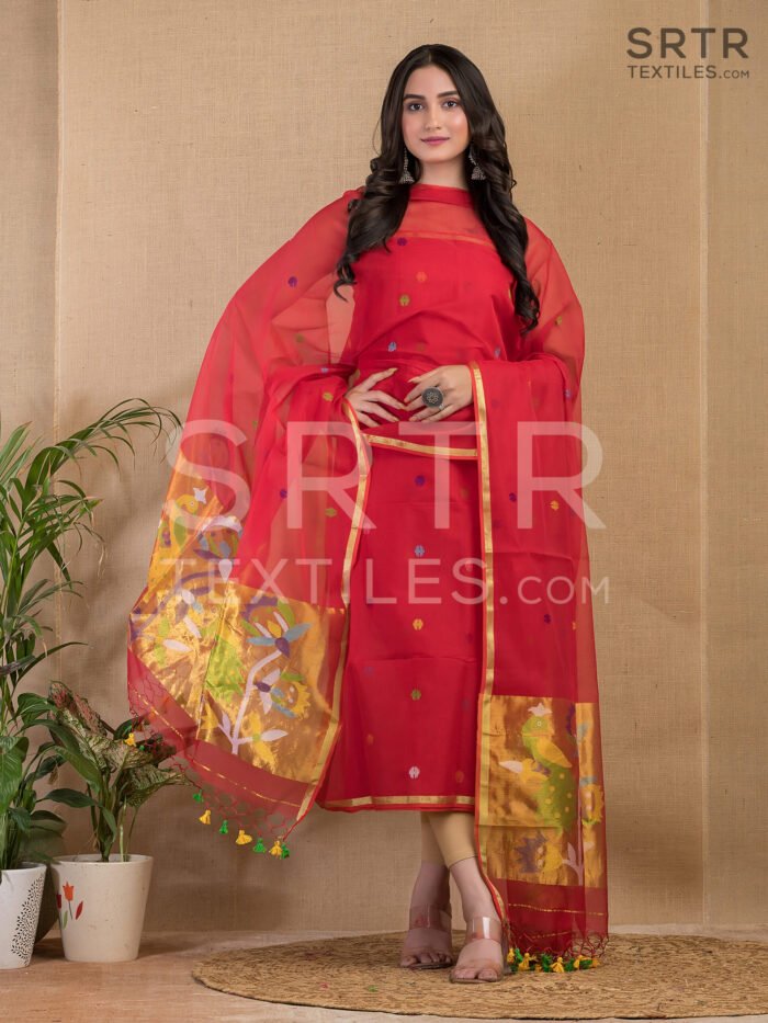 Alternative view of Muslin Unstitched Jamdani Suit – Elegant 2-Piece Set