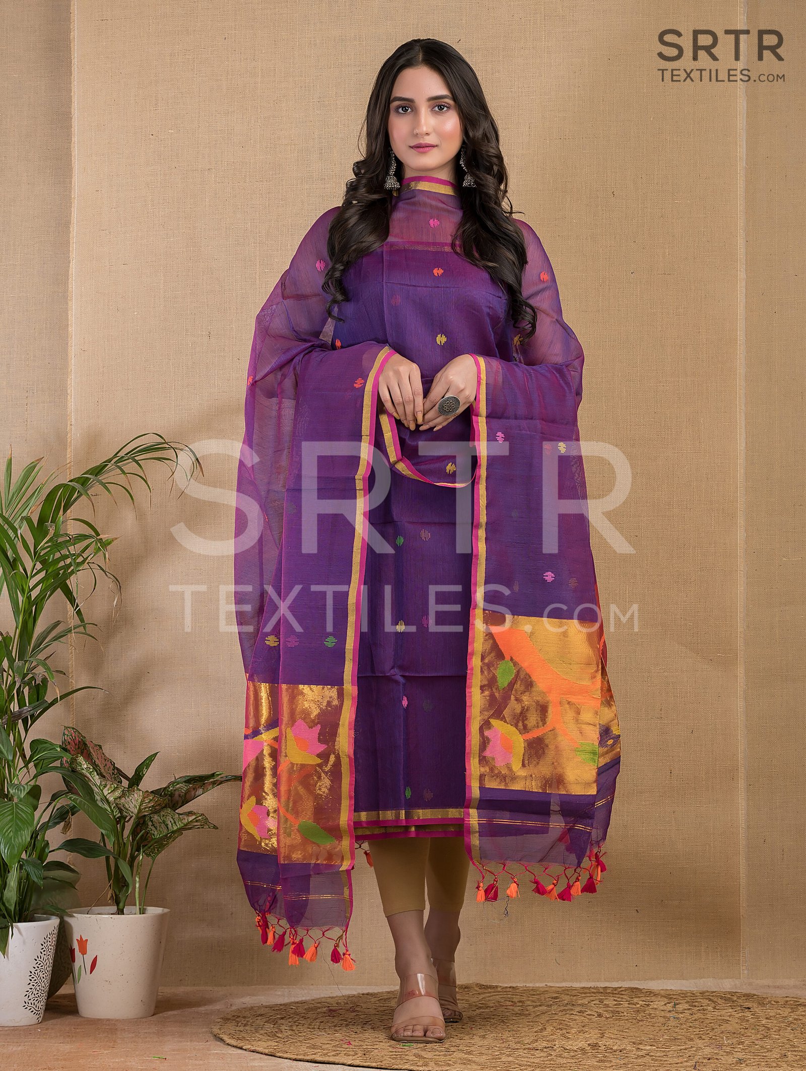 Muslin Unstitched Jamdani Suit – Elegant 2-Piece Set