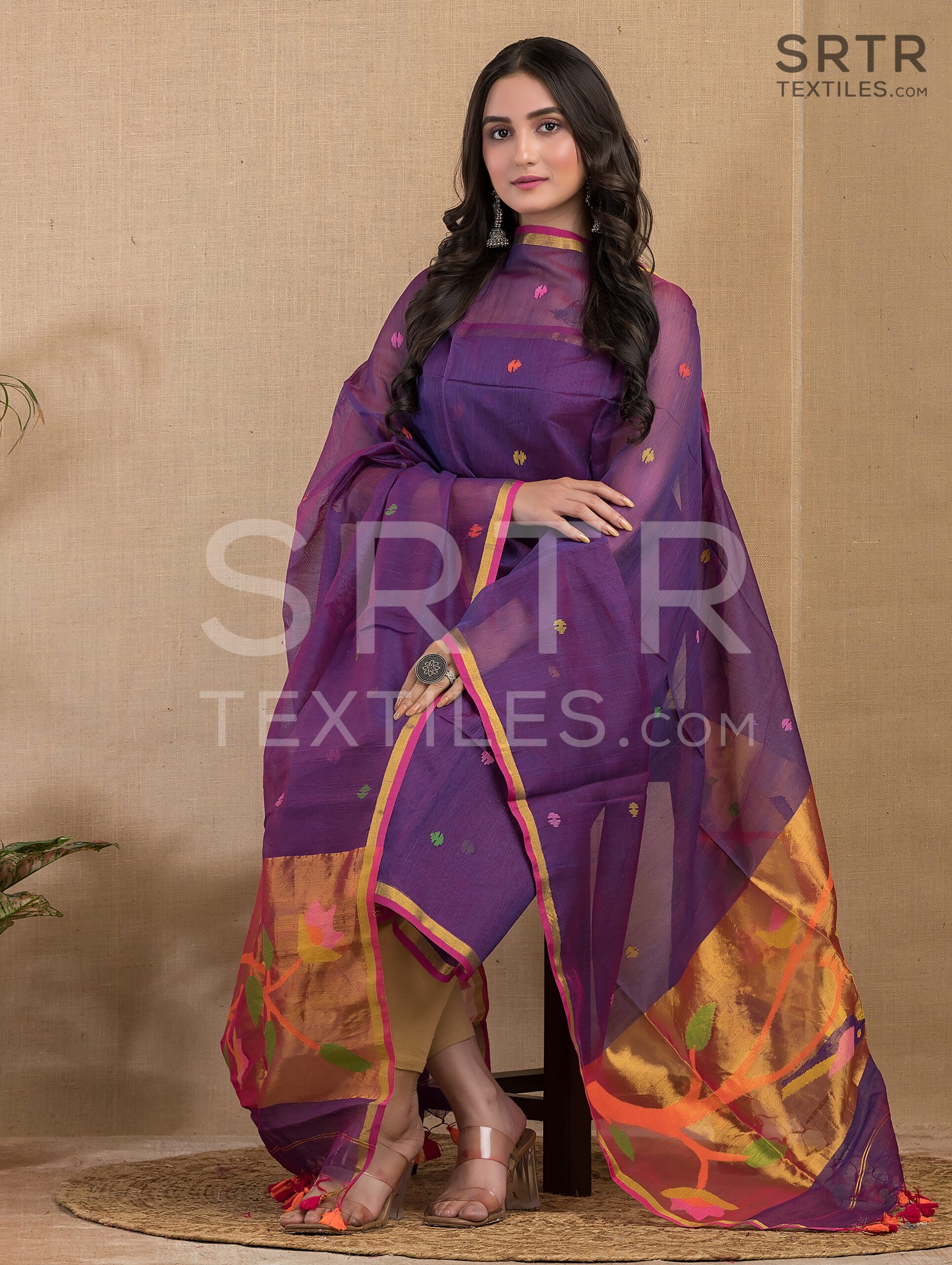 Muslin Unstitched Jamdani Suit – Elegant 2-Piece Set