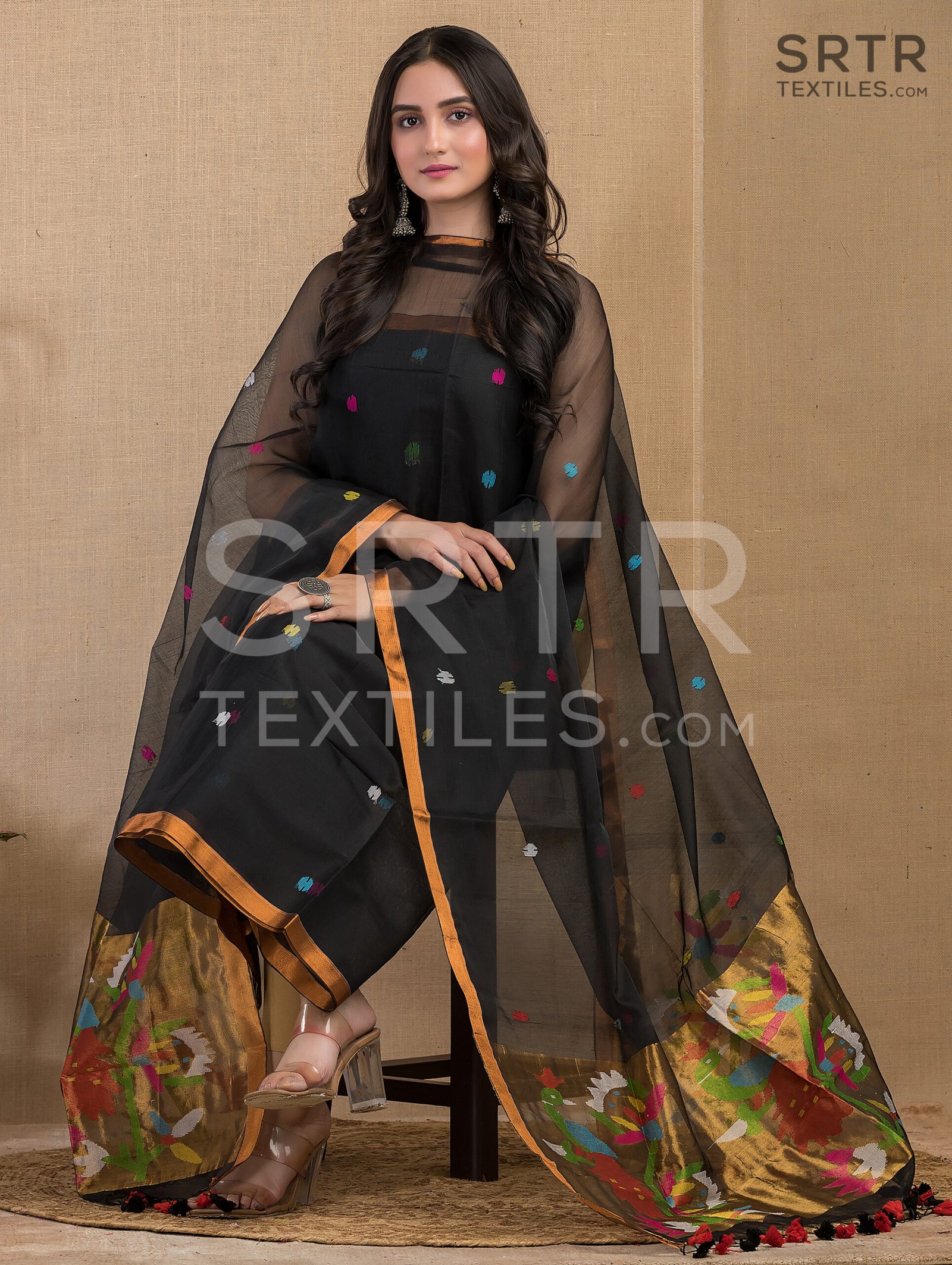 Muslin Unstitched Jamdani Suit – Elegant 2-Piece Set