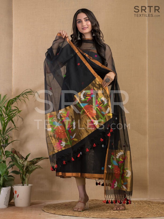 Muslin Unstitched Jamdani Suit – Elegant 2-Piece Set