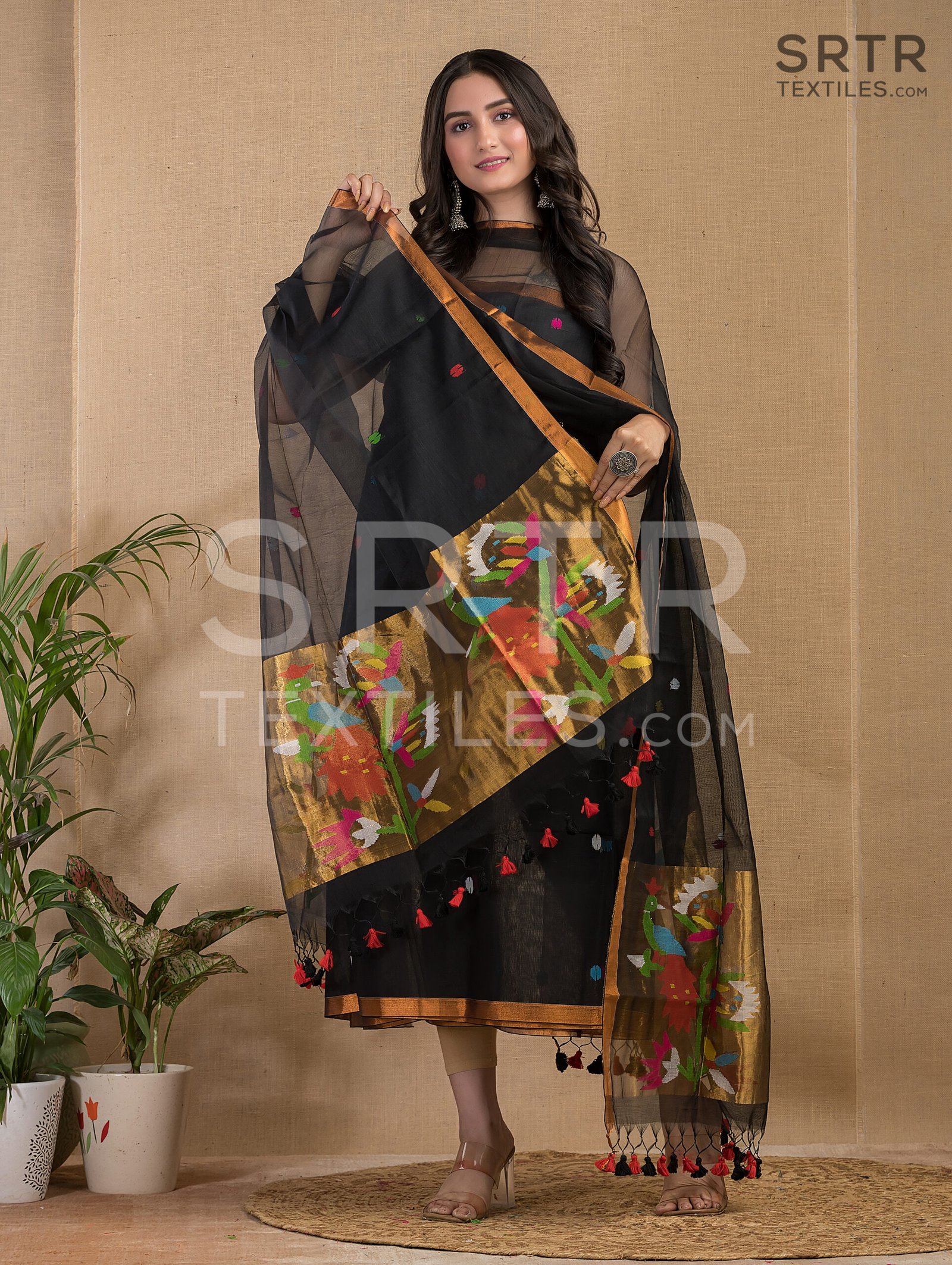 Muslin Unstitched Jamdani Suit – Elegant 2-Piece Set