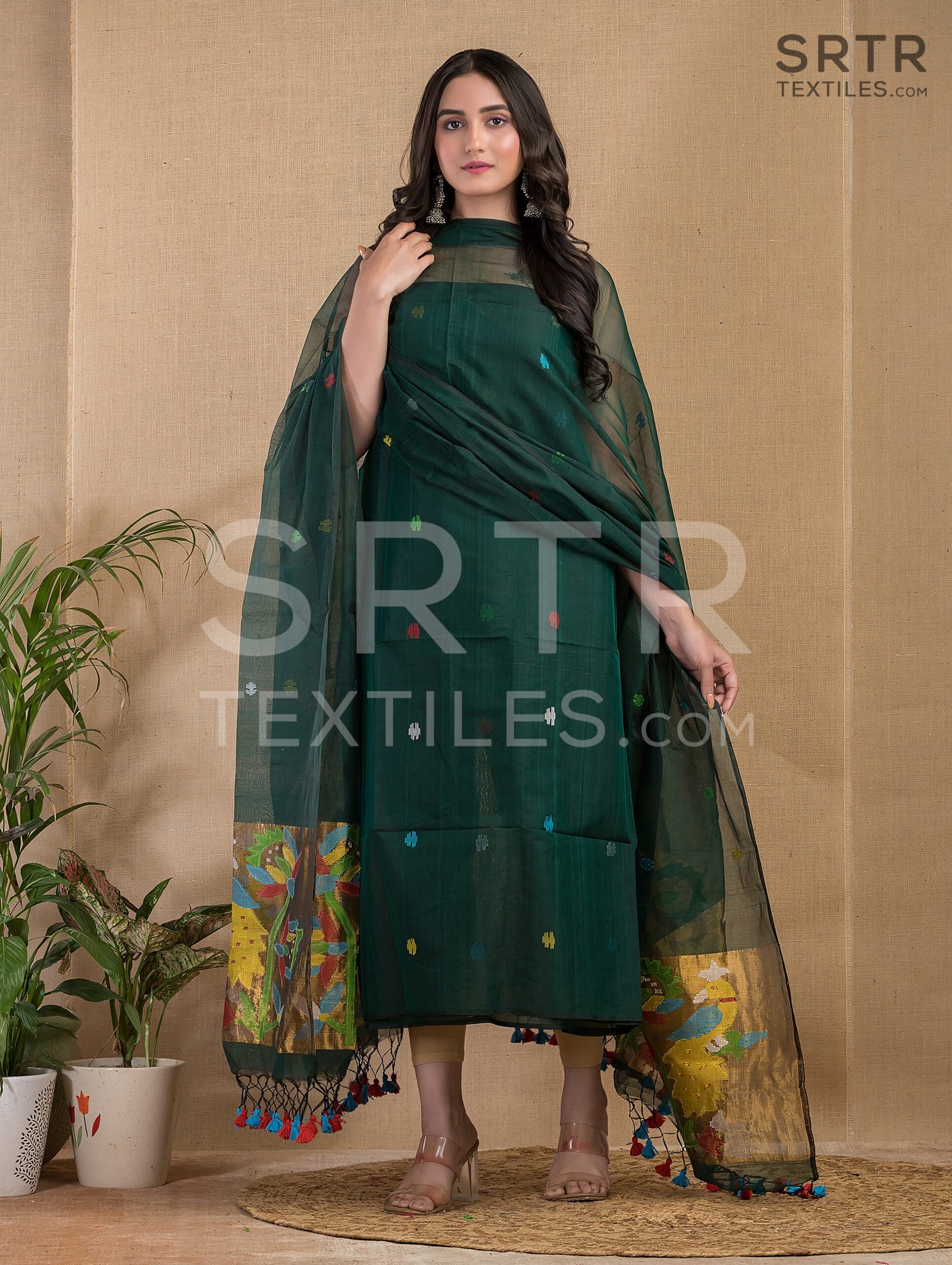 Muslin Unstitched Jamdani Suit – Elegant 2-Piece Set - Image 3