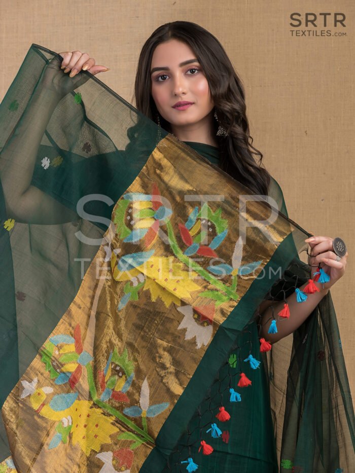 Muslin Unstitched Jamdani Suit – Elegant 2-Piece Set