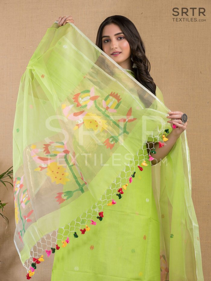 Muslin Unstitched Jamdani Suit – Elegant 2-Piece Set