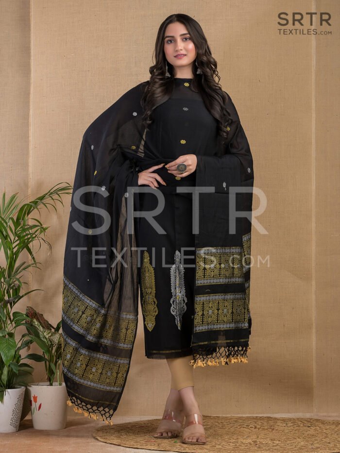 Cotton Unstitched Jamdani Suit Elegant 2-Piece Set