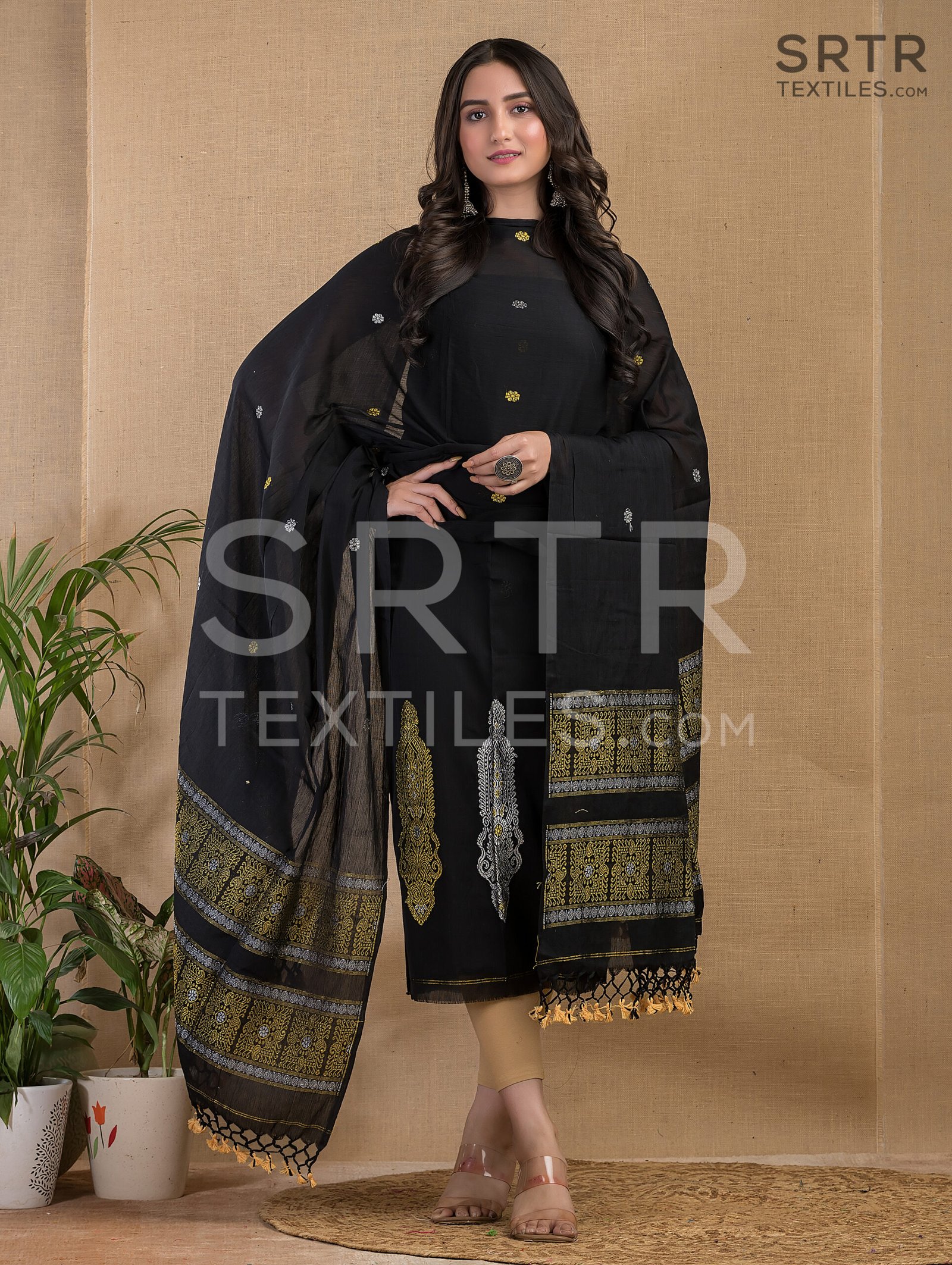 Cotton Unstitched Jamdani Suit Elegant 2-Piece Set