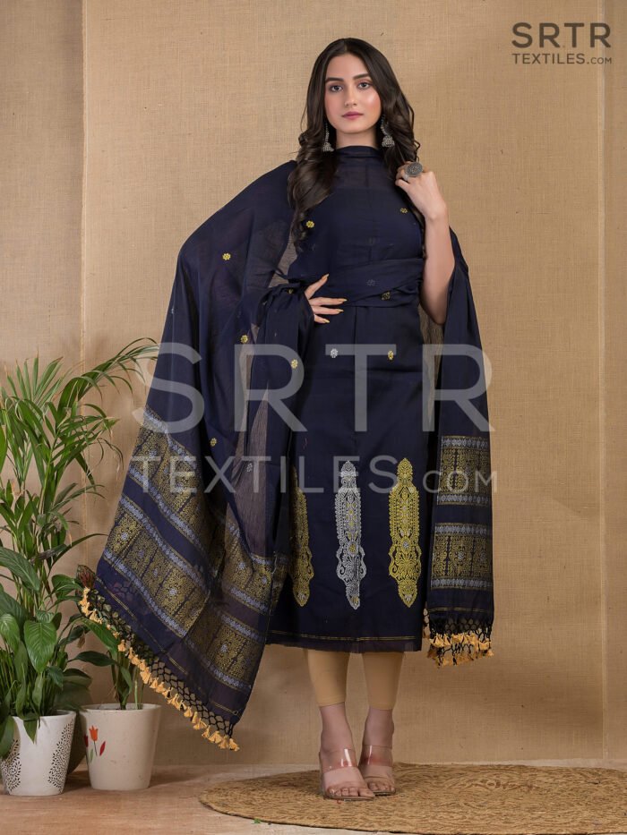 Cotton Unstitched Jamdani Suit Elegant 2-Piece Set