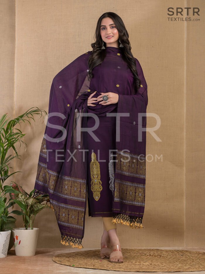 Cotton Unstitched Jamdani Suit Elegant 2-Piece Set