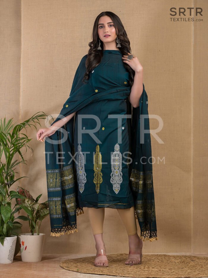 Cotton Unstitched Jamdani Suit Elegant 2-Piece Set