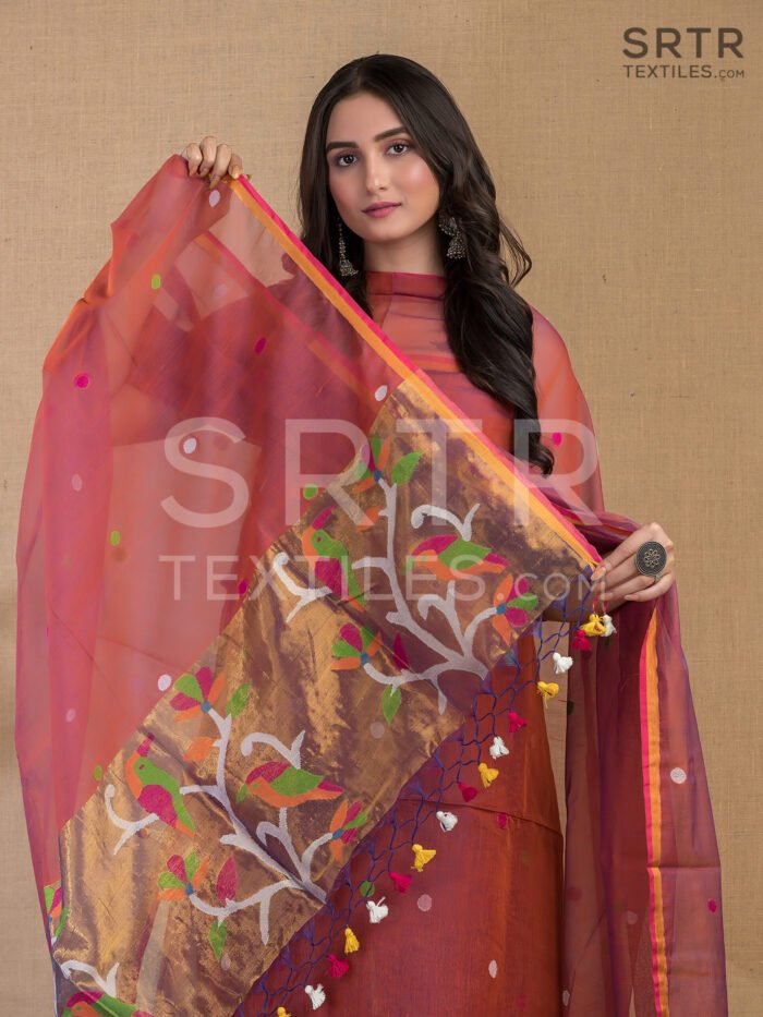 Muslin Unstitched Jamdani Suit – Elegant 2-Piece Set