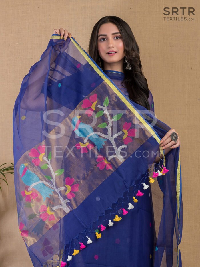 Muslin Unstitched Jamdani Suit – Elegant 2-Piece Set