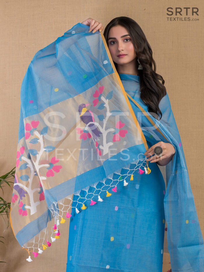 Muslin Unstitched Jamdani Suit – Elegant 2-Piece Set